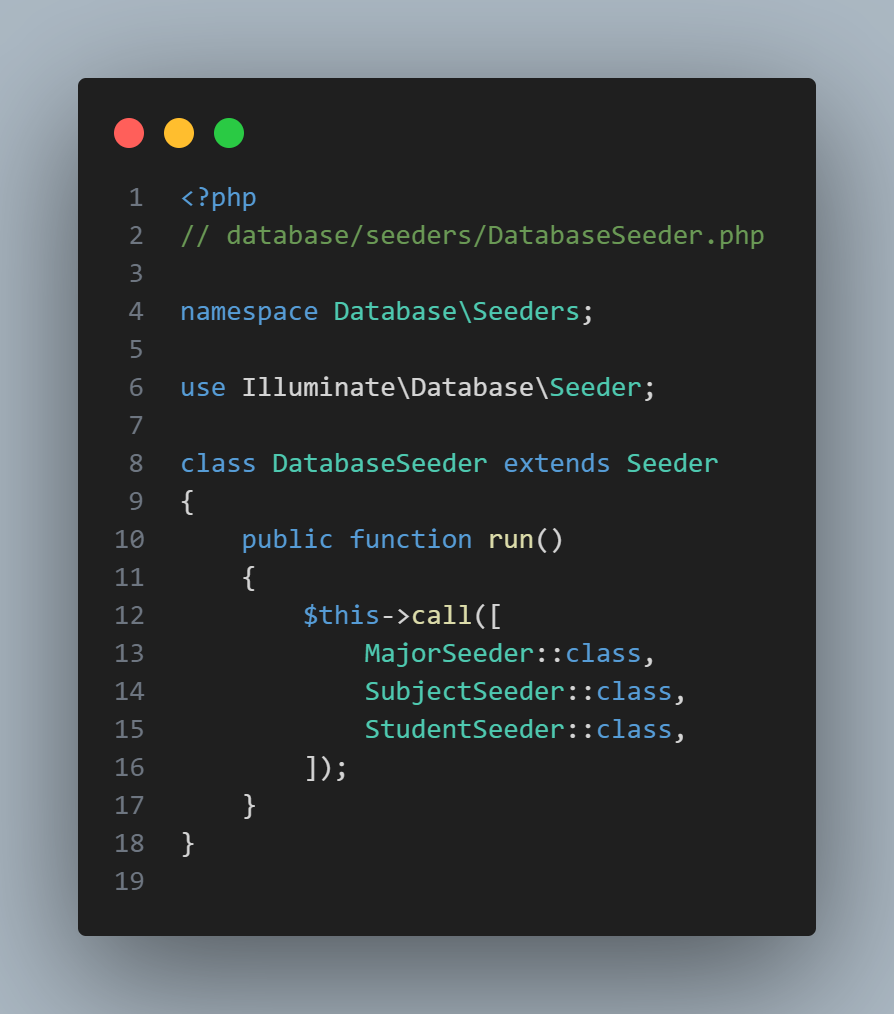 Migration databaseSeeder