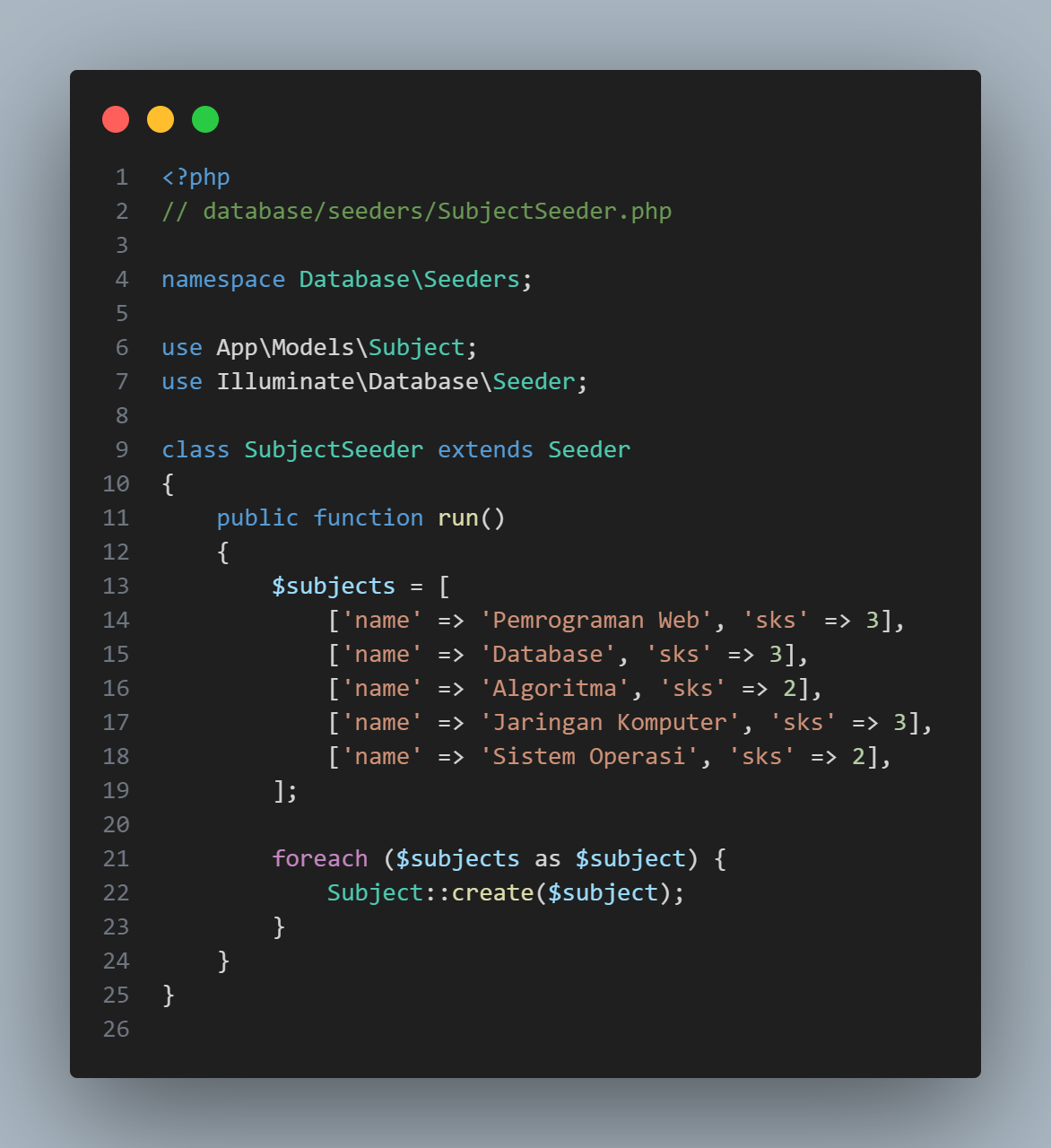 Migration subjectseeder